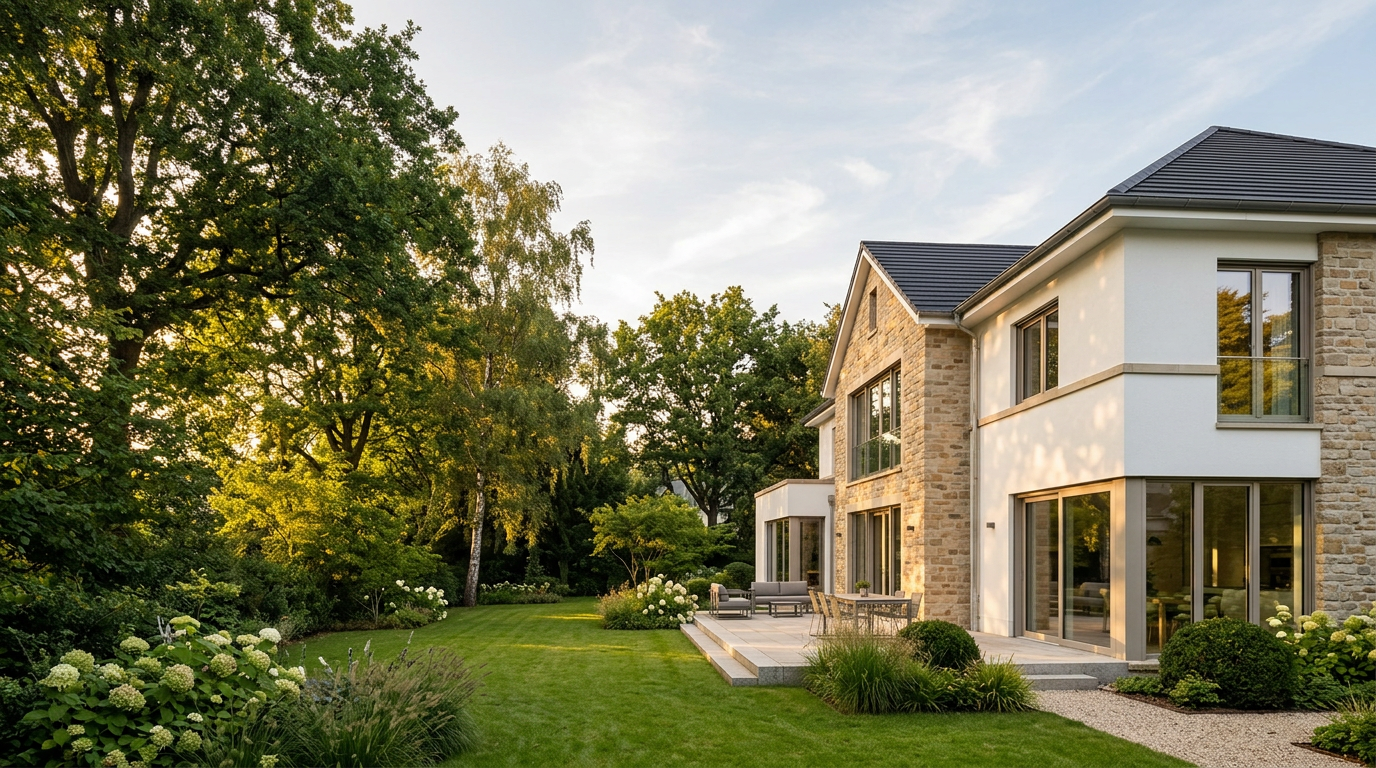 Zeitlose Villa in einem grünen Garten
